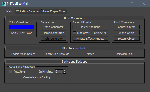 Main window 3D Studio Max toolset